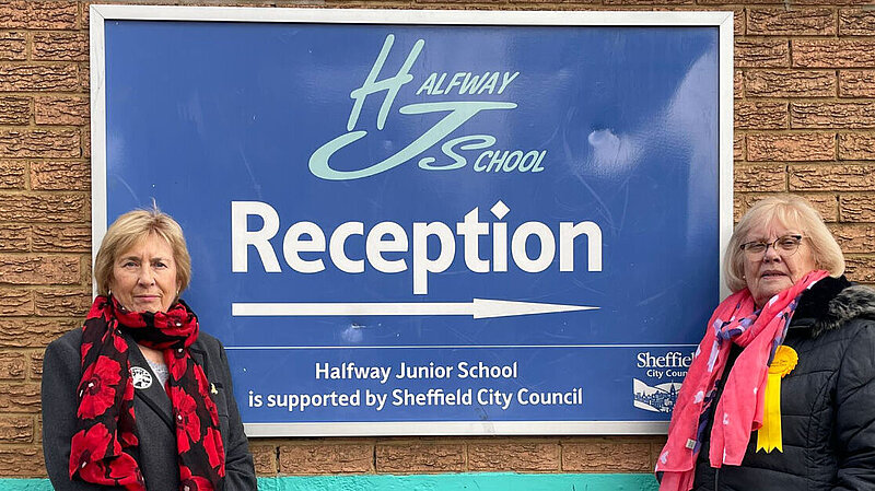 Councillors Gail Smith and Glynis Chapman campaigning to bring the two Halfway Schools together
