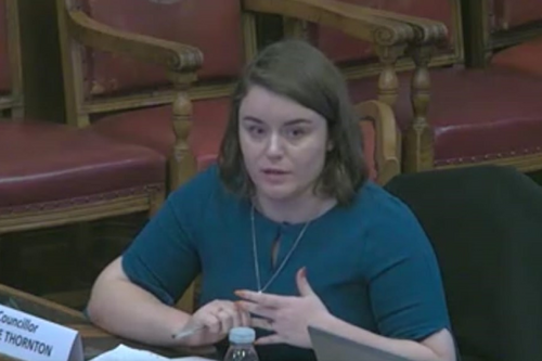 Cllr Sophie Thornton speaking in Sheffield City Council